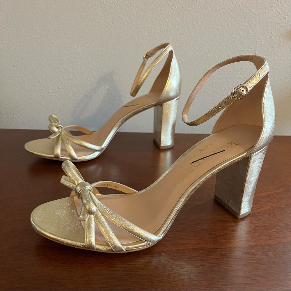 Kate Spade Women’s Flamenco Leather Gold Ankle Strap Heels US Size 11 - Picture 2 of 7